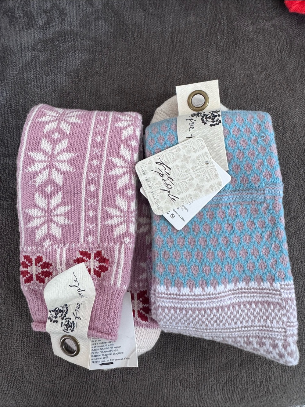 Free People Fair Isle Knit Socks in Pink & Light Blue